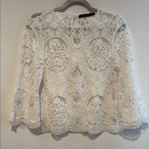 Zara Cream Lace Embellished 3/4 Sleeve Blouse